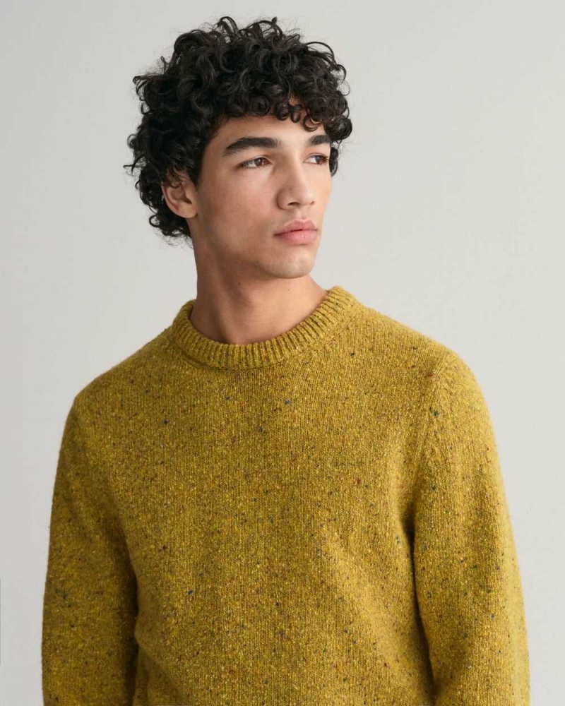 Gant Wool Nepps Crew Neck Men's Sweater Golden Olive | GUOCK-2149