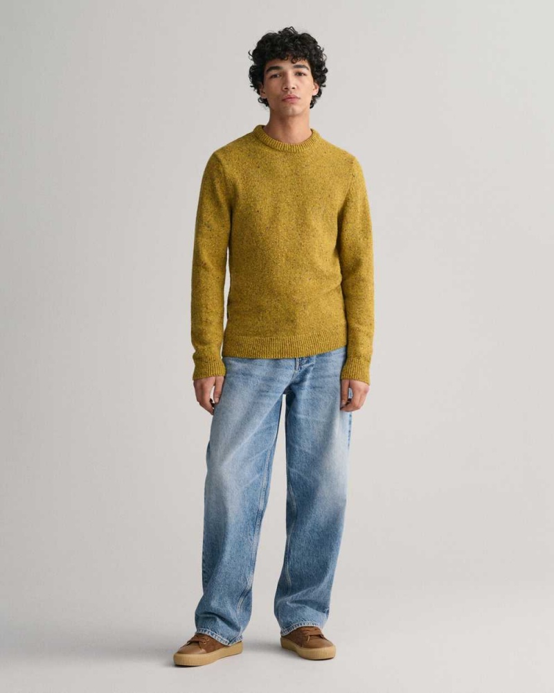 Gant Wool Nepps Crew Neck Men's Sweater Golden Olive | GUOCK-2149