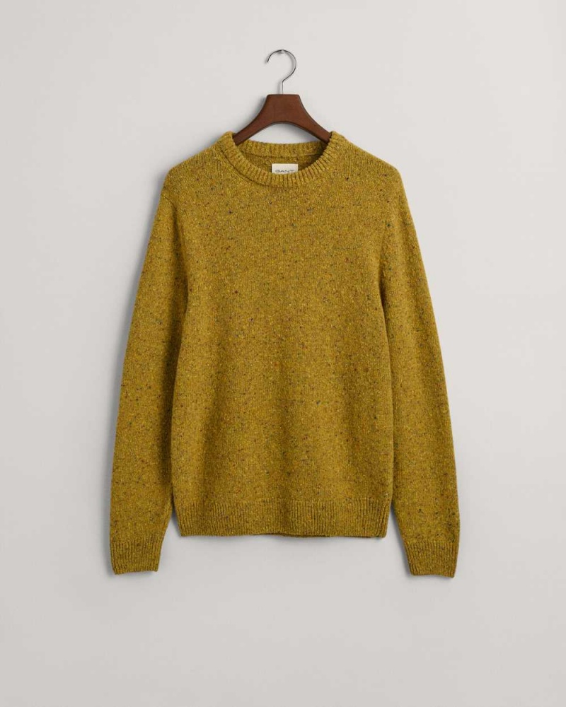 Gant Wool Nepps Crew Neck Men's Sweater Golden Olive | GUOCK-2149