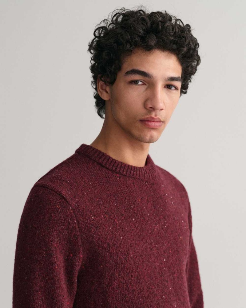 Gant Wool Nepps Crew Neck Men's Sweater Plumped Red | UTEVW-5314