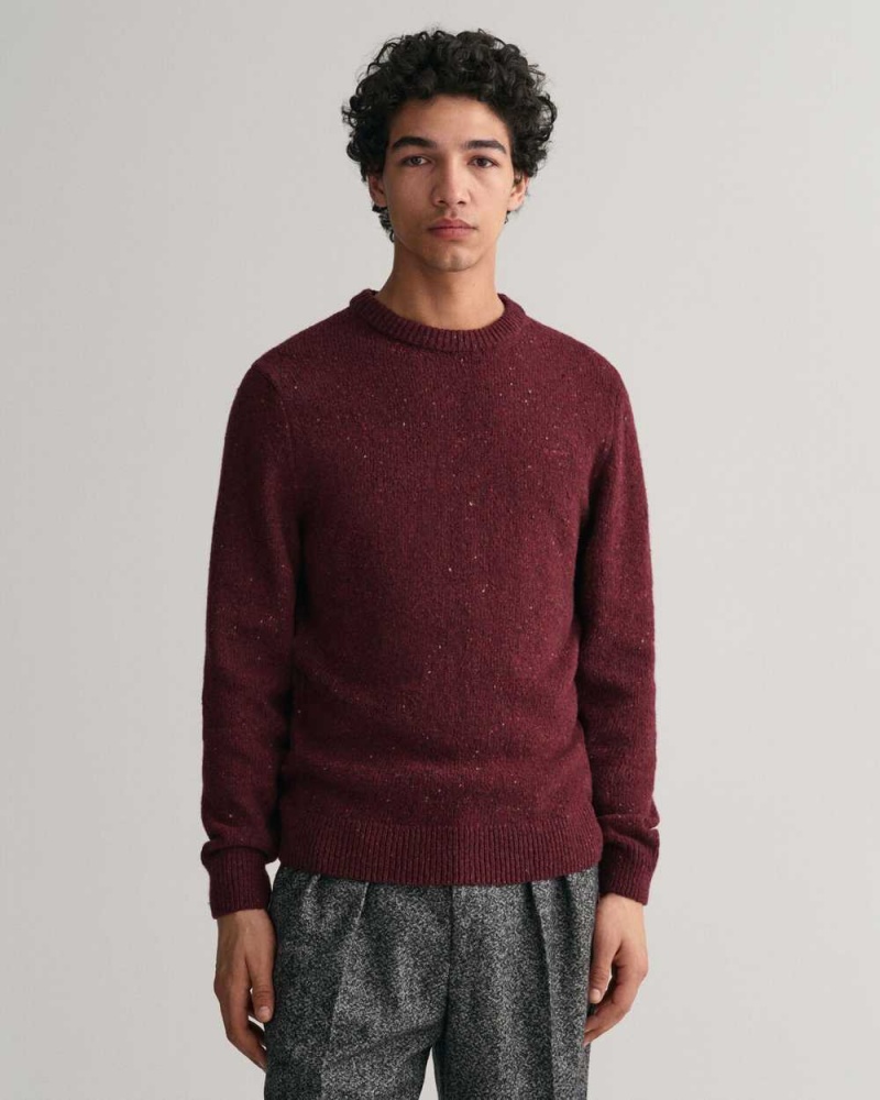 Gant Wool Nepps Crew Neck Men\'s Sweater Plumped Red | UTEVW-5314