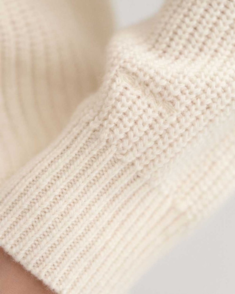 Gant Wool Ribbed V-Neck Women's Sweater Cream | OCVLM-9713