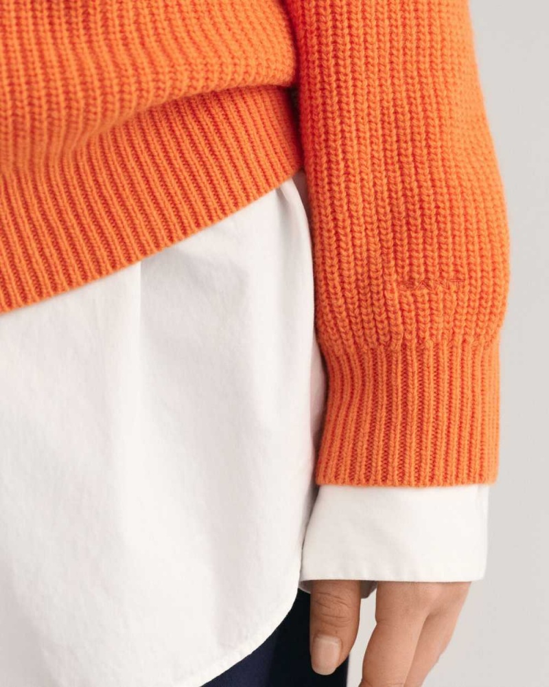 Gant Wool Ribbed V-Neck Women's Sweater Pumpkin Orange | SEKZM-7804