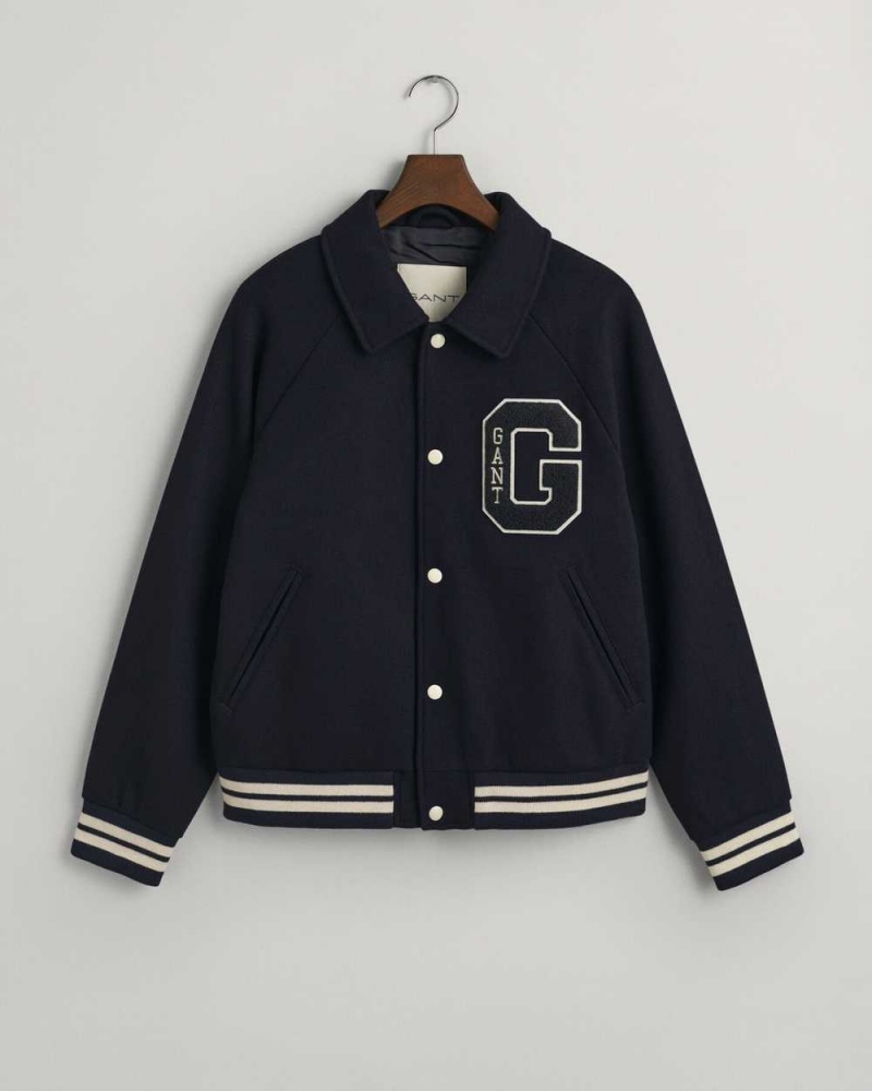 Gant Wool Varsity Men's Jackets Evening Blue | VFJTY-0732