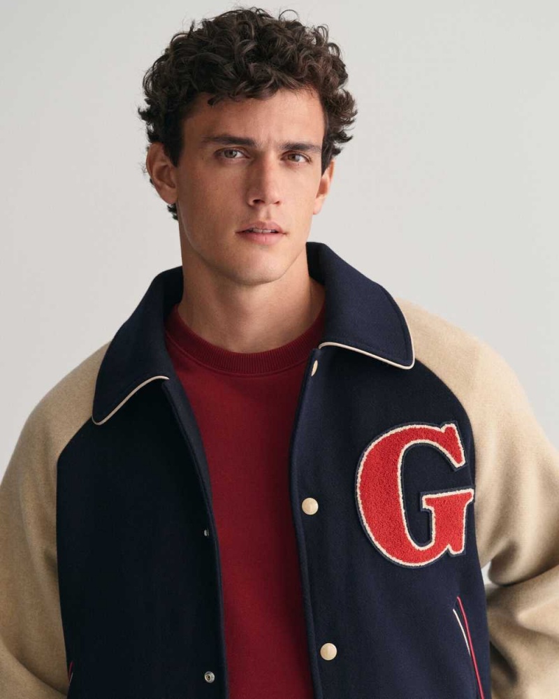 Gant Wool Varsity Men's Jackets Evening Blue | SNKTV-6781